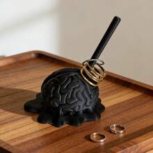 1个3D打印大脑造型首饰收纳架，独特首饰戒指架，暗黑风格戒指展示架，别致设计首饰架，节日礼物，派对礼品，送给她的礼物 - 黑色 - 查看 2