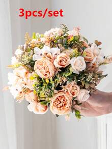 1 束/3 束人造牡丹和混合花，适用于婚礼花束、教室/家庭/派对/生日装饰、情人节、礼物 - 香檳色 - 查看 7