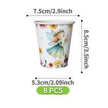 Fairy Flower Disposable Plate, Napkin, Cup Set, Plates, Napkins And Cups Party Supplies, Serves 8 Guests, Disposable Paper Plates Party Tableware Suitable For Birthday, Wedding, Theme Party, Family Picnic - Multicolor - View 7