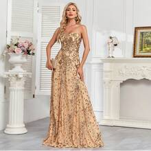 Elegante vestido de noche de lentejuelas sexy, estilo sirena largo, adecuado para bailes formales, fiestas de bodas de lujo, eventos de cóctel, también adecuado como invitado de boda, ceremonia de graduación, vestido de cena - Dorado - Ver 8
