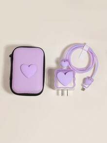 6 piezas Funda protectora de cable de datos con diseño de corazón lindo y lazo, bolsa organizadora de cables, caja de almacenamiento de accesorios digitales, bolsa con cremallera anti caída, compatible con cargador rápido de 20W, regalo para mujeres - Multicolor - Ver 11