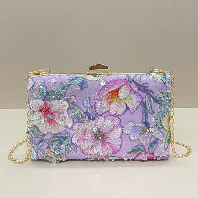 Sequin Embroidered Floral Clutch Bag, Women's Fashion Sequin Patchwork Handbag, Party Evening Bag, Random Cut, Suitable For Women, Suitable For Party, Wedding, Prom, Vacation. Ideal For Party, Wedding, Prom, Evening/Celebration Occasions, Can Be Paired With Holiday Party Dresses, Evening Gowns, And Sequin Dresses. Sparkling Sequin Handbag, Elegant Choice For Ladies.