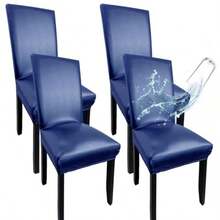 WUSOUPU Fundas de cuero marino para sillas de comedor juego de 4 fundas de silla de comedor de cuero sintético íbles y lavables fundas de silla de cuero para salón fundas de asiento de cuero - Azul marino - Ver 4