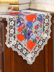 HXARTMIS 1pc Holiday Rose Print Table Runner, Hollow Lace Trim Tablecloth, Watercolor Floral Table Decor, Seasonal Kitchen/Dining/Bar Decoration, Suitable For Indoor/Outdoor Holiday, Home, Wedding, Party, Mother's Day, Valentine's Day, Multiple Sizes Available - Color - View 9