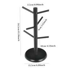 Soporte para tazas con 6 gancos para tazas soporte para tazas de cafe de 35 x 6 pulgadas con ba reente de bau soporte de exibicion para tazas y platillos para restaurantes y oficinas - Negro - Ver 4