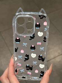 1pc Cute Birthday Black Cat & Strawberry Cake Bow Transparent Soft TPU Phone Case With Cat Ears Design, Air Cushion Anti-Drop, 1.5mm Thickness, Suitable For IPhone 17/17 Pro/Air/17 Pro Max/16/16 Pro/16 Plus/16 Pro Max/15 Pro Max/11/12/13/14/15 Plus/15 Pro/14 Pro/13 Pro - Multicolor - View 3