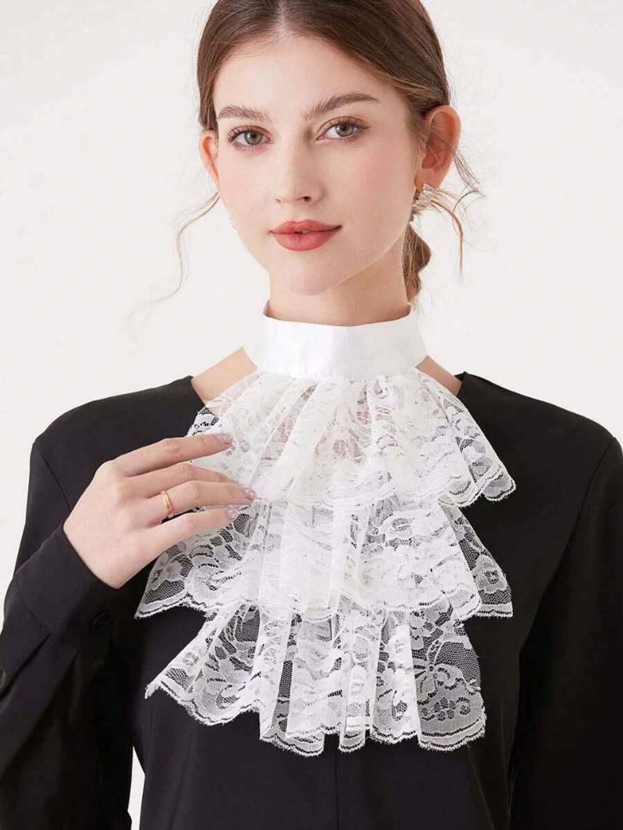 1 pieza Cuello de volantes de encaje vintage, Cuello de volantes barroco, Accesorio de cuello de encaje gótico - Multicolor - Ver 1