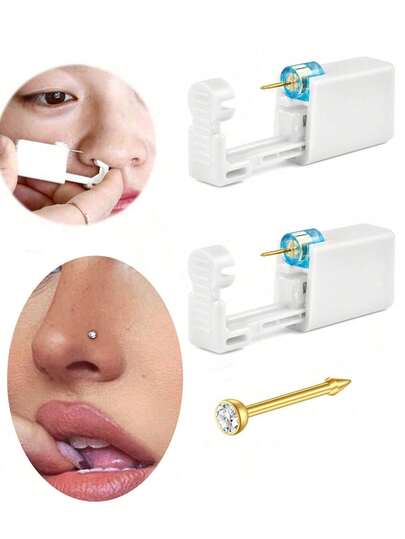 1 Nose Piercing Kit With Gold Nose Stud, 1 Pack Nose Piercing Gun, Disposable Nose Piercing Kit, White Nose Piercing Gun Tool Set