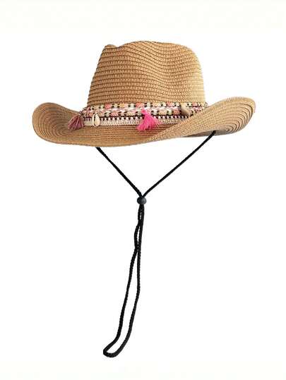 1 pieza Sombrero de paja de ala ancha de estilo bohemio de unicolor, sombrero de Panamá retro de moda, adecuado para vacaciones al aire libre en la playa, sombrero de sol plegable resistente al viento y protector solar para uso diario