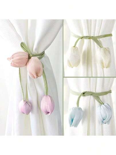 2 piezas Sujetacortinas creativos y elegantes de estilo minimalista con diseño de flor de tulipán, cuerdas para cortinas, decoraciones, nuevos estilo de cintas para cortinas de sala de estar, sujetacortinas tejidos, bandas decorativas para cortinas