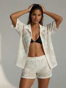 Women's Beach Cover-Up Set In Lightweight Fabric - One Size - Blanco - Ver 2