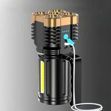 Linterna LED de Mano Ultra Potente, Recargable USB, Luz Lateral COB, Ideal para Camping, Emergencias, Senderismo, Caza y Reparaciones Nocturnas - negro - Ver 7