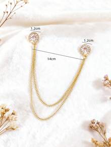 1pc Elegant Gold Chain Brooch With Rhinestones & Multi-Layer Tassel Design, Anti-Slip Pin, Suitable For Weddings, Parties, Travel, Daily Wear With Suits, Dresses, Cardigans, Great Gift For Friends - Gold - View 5