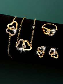 5pcs/Set Rhinestone Inlaid Creative & Unique Necklace, Earrings, Bracelet And Ring - Multicolor - View 8