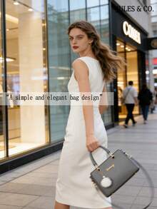 Ladies' Handbag With Pom Pom Pendant, Best Mother's Day Gift Ideas, Mother Day Gifts, Mom Gifts, Mommy's Essentials, Mommy Bag For Going Out - Xám - Xem 7