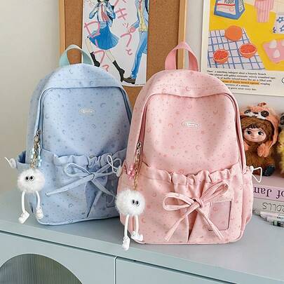 Ba lô họa tiết hoa cho bé gái, cặp sách kiểu Hàn Quốc in hình sao và trăng, thích hợp cho mùa tựu trường.