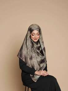 1pc Long Silky Printed Shawl, Muslim High-End Ombre Marble Print Elegant Ladies Headscarf Scarf, Suitable For Dresses - Multicolor 1 - View 9