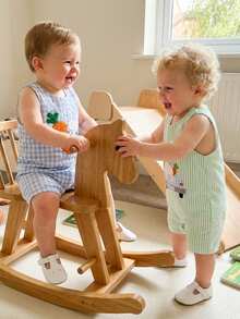 Mono de Pascua para bebé niño, sin mangas, cuello redondo, con bordado de conejito, mono para recién nacido - Azul - Ver 6