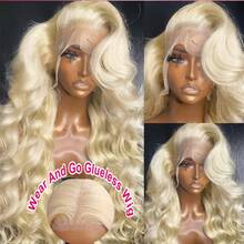 13x6/13x4 高清蕾丝前假发，真人发混纺，自然波浪卷，8-34英寸 - 200%密度，预先拔毛和修剪，无胶短波波头假发，佩戴方便，自然发色，无需胶水，即刻佩戴 - 613 - 查看 3