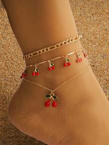 3 件套时尚夏季海滩度假风格海星、贝壳和珍珠脚链女童脚饰 - 彩色 - 查看 17