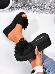 1双ins风厚底套脚女式凉鞋 - 时尚花朵蝴蝶结坡跟凉鞋 - 百搭夏季外穿凉鞋 - 多色 - 查看 3