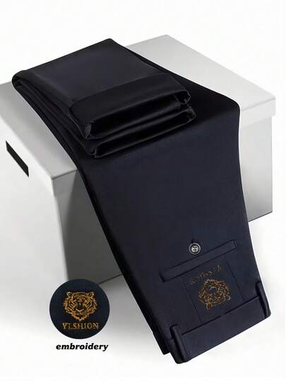 Men's Classic Printed Dress Pants, Solid Color Elastic Trousers For Spring/Summer Business Occasions, Elegant Luxury Style, Men's Pants