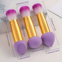 2-In-1 Dual-Head Foundation Makeup Sponge Brush, With Handle, Dry & Wet Separation, Includes 3 Sponge Shapes - Multicolor - View 2