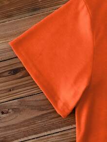 Women's Elegant Style Short Sleeve Hibiscus Print Round Neck Women's Short Sleeve Suitable For Spring And Summer Fashion Commuting Vacation Daily Versatile Casual Elegant Retro Style Top - 橘色 - 查看 3