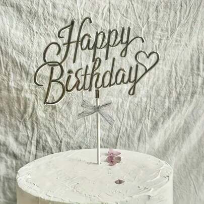 1pc Plastic Birthday Cake Topper, 3D "Happy Birthday" & Heart Design, Large 3D Happy Birthday Cake Decor For Party Cakes, 3D English Birthday Heart Cake Decor For Dessert Table Party Cake Decorations