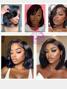 Wig Bye Bye Knots 7x5 Lace Closure Side Part Layered Bob Glueless Wig With Side Swept Bangs With Invisible Drawstring Natural Hairline Pre Cut Pre Pluck Pre Bleached Tangle-Free Transparent Lace 100% Human Hair Beginner Friendly Wear Go Unice Hair - SNatural - View 8