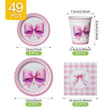 Glitter Purple Bow Disposable Plate, Napkin, Cup Set, Plates, Napkins And Cups Party Supplies, Serves 8 Guests, Disposable Paper Plates Party Tableware Suitable For Birthday, Wedding, Theme Party, Family Picnic - Multicolor - View 2