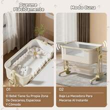 cunas para bebésMYXSRI Colecho para Bebe Plegable Cuna para Bebe con 7 Niveles de Ajuste De Altura Red Colchón Cambiador Cesta de Almacenamiento 4 Ruedas Giratorias de 360° Bloqueables Caqui - amarillo - Ver 4