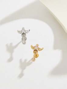 1pc Fashionable & Cute Star Rhinestone Stainless Steel Earrings, Suitable For Women's Daily Wear - Multicolor - View 1