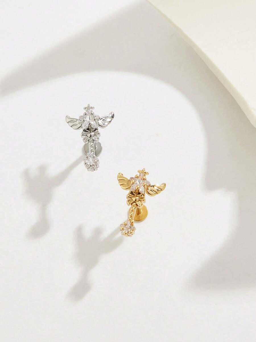 1pc Fashionable & Cute Star Rhinestone Stainless Steel Earrings, Suitable For Women's Daily Wear - Multicolor - View 1