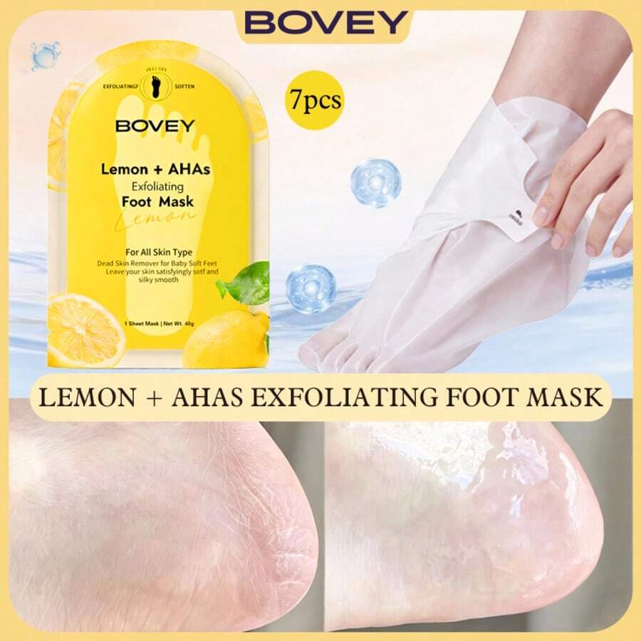 BOVEY Máscara Exfoliante para Pies con Limón y Niacinamida: Exfoliación Suave, Nutrición y Suavidad Intensa | Uso Tras el Baño o Exposición Solar | Regalo de San Valentín 2026 para Novia/Mamá/Amada | Textura Suave para Todo Tipo de Piel Incluyendo Sensibles | 40g*7 Unidades - Exfoliante - Ver 1
