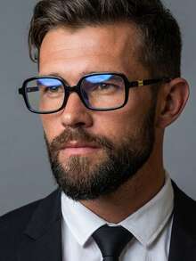 1 Pair Men's Black Rectangular PC Frame Personalized Small Frame Everyday Wear, Workplace, Office, Retro Literary Non-Prescription Glasses - Glossy Black - View 1