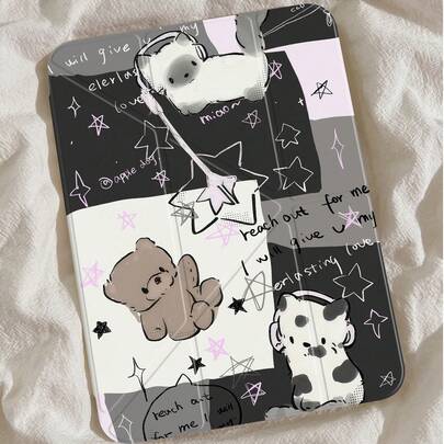 这款精致可爱的卡通猫咪星形字母双面亚克力水晶后盖适用于第7、8（10.2英寸）和第10代iPad。它具有防震功能，内置笔槽，支持睡眠/唤醒功能和多种折叠支架模式，是理想的节日礼物。