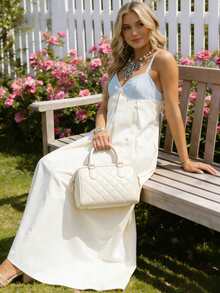 Women's Long Dress Summer Sleeveless Patchwork Contrast Color Flowy Dress For Daily Beach Party - Blue - View 4