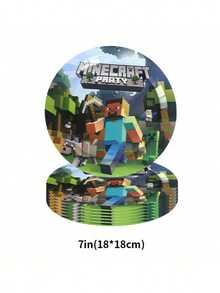 40/80件套我的世界主题派对用品，7英寸和9英寸一次性纸盘套装，适用于节日、万圣节、家庭聚会、婚礼和生日派对 - 彩色 - 查看 6