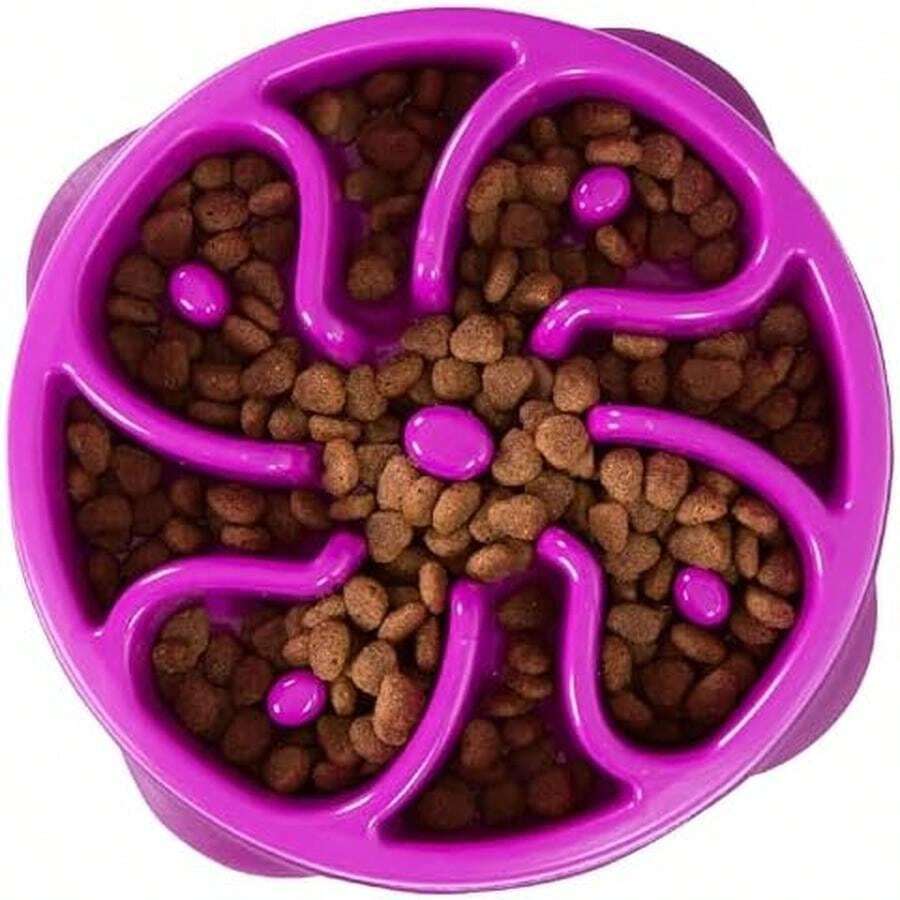 Outward Hound Fun Feeder Slo Bowl – Medium 2‑Cup Capacity, Slow Feeding, Small To Medium Dogs & Cats, Non-Slip, Turquoise, Drop Pattern - Purple-Medium - 查看 1