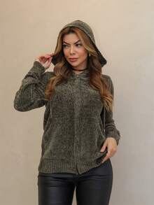 Women's Long Sleeve Hooded Jacket With Zipper, Mousse Winter 3RD SD3023 - Verde - Ver 1