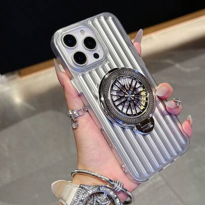 3D Matte Silver Flat Light Column Rotating Spinner Phone Case Suitable For IPhone 17/16/15/14/13/12/11/Plus/Pro Max, Vertical Suitcase Shockproof Phone Protective Cover