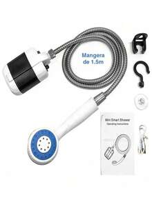 DeTODO Regadera Ducha Portátil Eléctrica Exterior USB Recargable Bomba de Mano con Manguera De 1.5 M Para Senderismo, Caravanas, el Coche o Lavar al Perro - Blanco-1 ud. - Ver 2