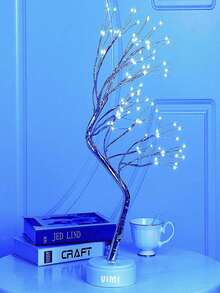 Lámpara De Noche Árbol Bonsái De 108 Luz Led Con Botón Táctil Decoración Interior y Mesa - Azul - Ver 6