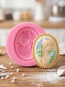 1 pieza/2 piezas Molde de fondant con marco retro, molde de silicona con cabeza de diosa de cabello largo y rosa, para manualidades de chocolate, decoración de pasteles y pudines, proyectos de joyería y arcilla polimérica - Rosa - Ver 3