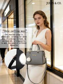 Ladies' Handbag With Pom Pom Pendant, Best Mother's Day Gift Ideas, Mother Day Gifts, Mom Gifts, Mommy's Essentials, Mommy Bag For Going Out - Xám - Xem 2