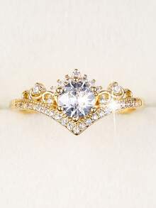 1pc Fashionable V-Shaped Crown Design Cubic Zirconia Inlaid Women's Ring, Suitable For Holidays And Casual Gifts - Multicolor - View 10