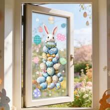 1/2pcsHappy Easter Window Clings Cute Bunny Rabbit And Colorful Eggs Sticker Double Sided Static Decal For Glass Door Storefront Home Holiday Party Decoration Spring Seasonal Ornament - Multicolor - View 6