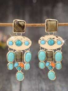 1对波西米亚复古夸张绿松石树脂耳环（女士款） - 彩色 - 查看 3
