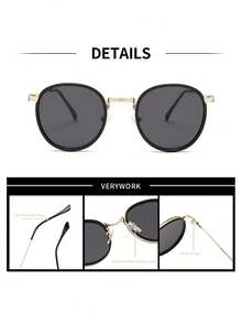 1 pieza Gafas de sol Verywork para mujer con marco redondo de cobre, estilo moderno y minimalista, adecuadas para verano, actividades al aire libre, conducir, camping, fotografía callejera, festivales de música, vacaciones y otras ocasiones, se adaptan a diversas formas de rostro - Multicolor - Ver 5